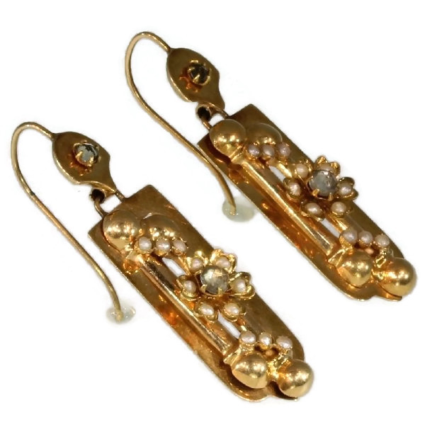 Antique 18kt red gold dangle earrings, Victorian style